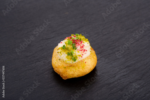 Fish and meat canapés for visiting catering, for holidays and ceremonies, for restaurant, menu 