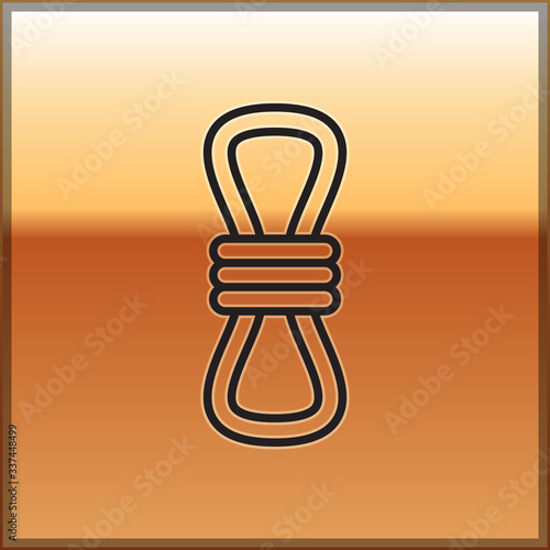 Black line Climber rope icon isolated on gold background. Extreme sport. Sport equipment.  Vector Illustration