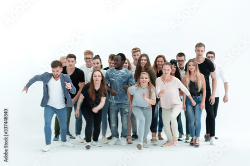group of diverse young people hurrying towards their goal