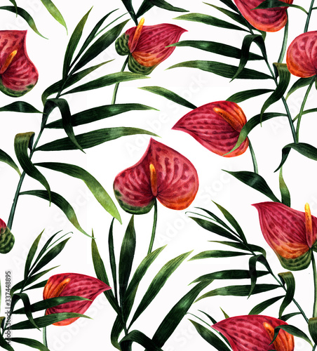 Seamless pattern with exotic leaves