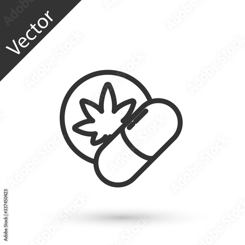 Grey line Herbal ecstasy tablets icon isolated on white background.  Vector Illustration