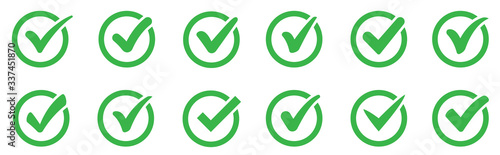 Green сheck mark icons set. Check marks symbol collection. Simple check mark. Quality sign icon. Checklist symbols. Approval check flat style - stock vector.