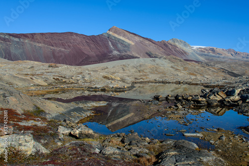 Greenland landscape with beautiful coloured rocks.