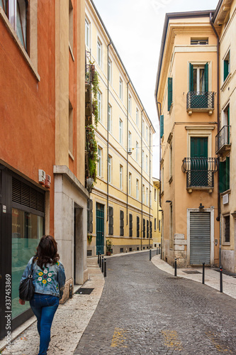 The architecture of the old part of the city of Verona in Italy. The Via Fatta street. © svarshik