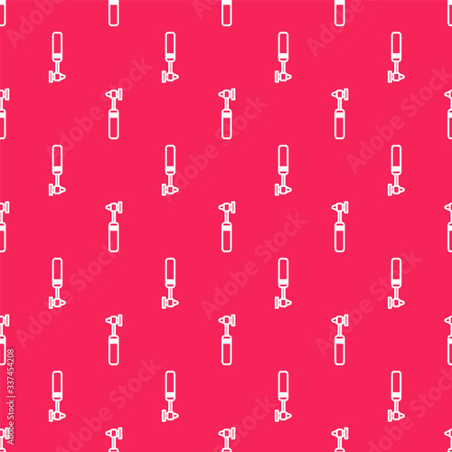 White line Medical otoscope tool icon isolated seamless pattern on red background. Medical instrument.  Vector Illustration