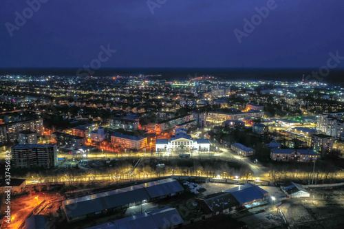 Bright multi-colored lights of evening Ivanovo from a bird s eye view.