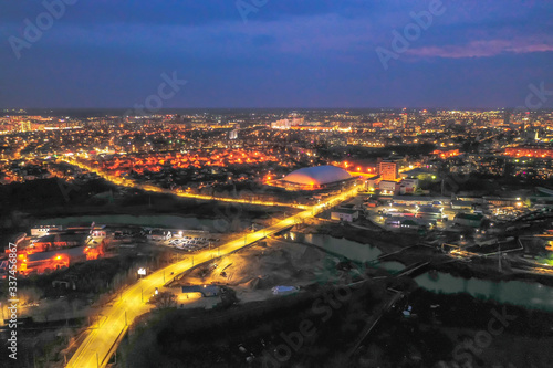 Bright multi-colored lights of evening Ivanovo from a bird s eye view.