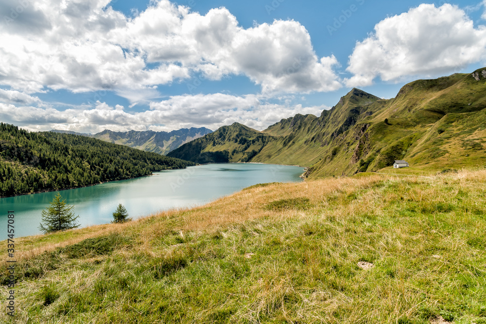 Landscape of lake Ritom in Piora Valley, Ticino, Switzerland