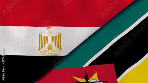 The flags of Egypt and Mozambique. News, reportage, business background. 3d illustration photo