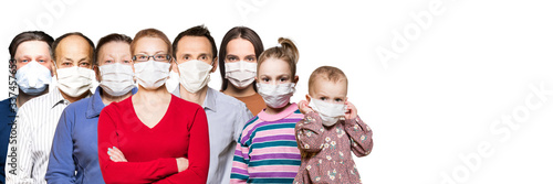 people of different age, senior, young people and children in the protective masks.
