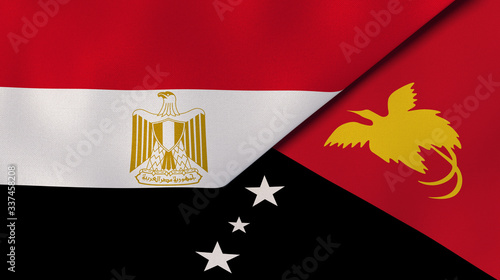 The flags of Egypt and Papua New Guinea. News, reportage, business background. 3d illustration photo