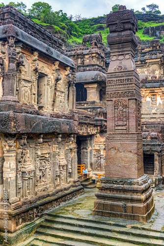 The wonder of Kailasa the Cave no. 16 of Ellora cave, a rock-cut monolithic temple. Ellora temple is  religious complex with Buddhist, Hindu and Jain cave temples and monasteries, India