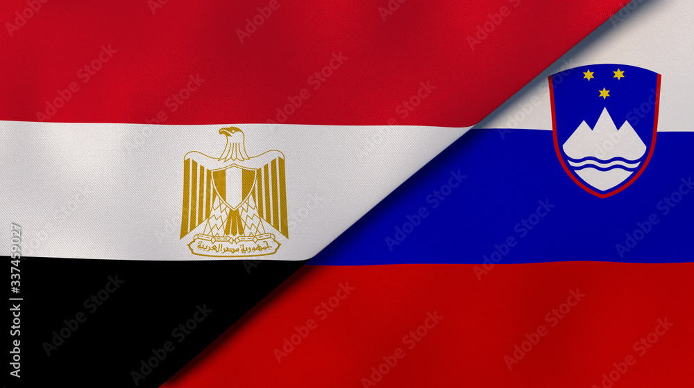 Obraz premium The flags of Egypt and Slovenia. News, reportage, business background. 3d illustration