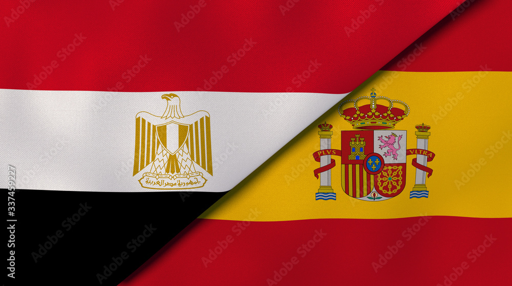 The flags of Egypt and Spain. News, reportage, business background. 3d illustration