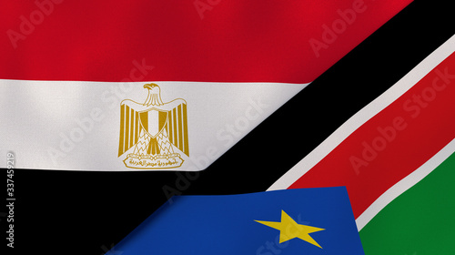 The flags of Egypt and South Sudan. News, reportage, business background. 3d illustration photo