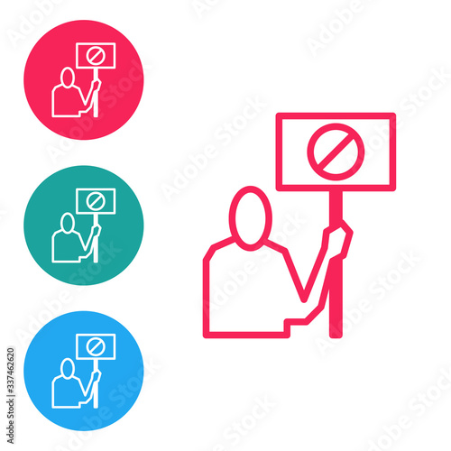 Red line Nature saving protest icon isolated on white background. Earth planet protection, environmental issues demonstration. Set icons in circle buttons. Vector Illustration