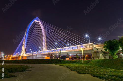 Nightscape of new landmark Konan Ai-Qin Bridge in Taichung City  Taichung Central Park at the Xitun District Shuinan Economic and Trade Area. The second largest park in Taiwan