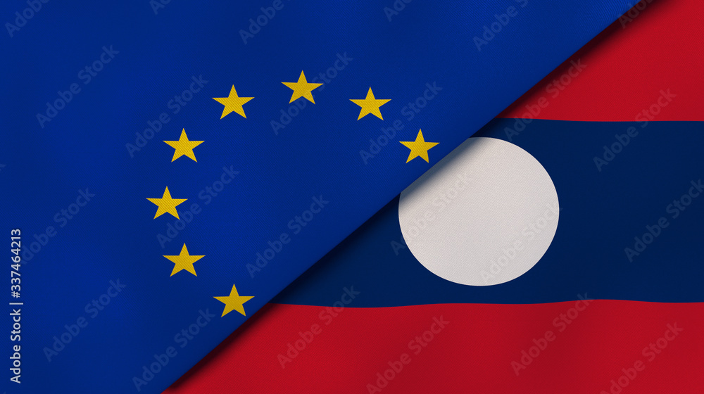 The flags of European Union and Laos. News, reportage, business background. 3d illustration The flags of European Union and Laos. News, reportage, business background. 3d illustration