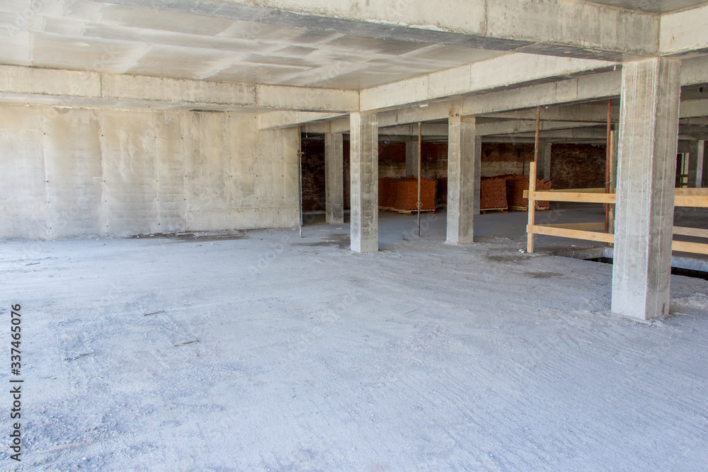 Concrete structure construction site. The base of the building