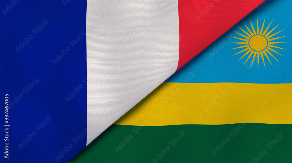 Obraz premium The flags of France and Rwanda. News, reportage, business background. 3d illustration