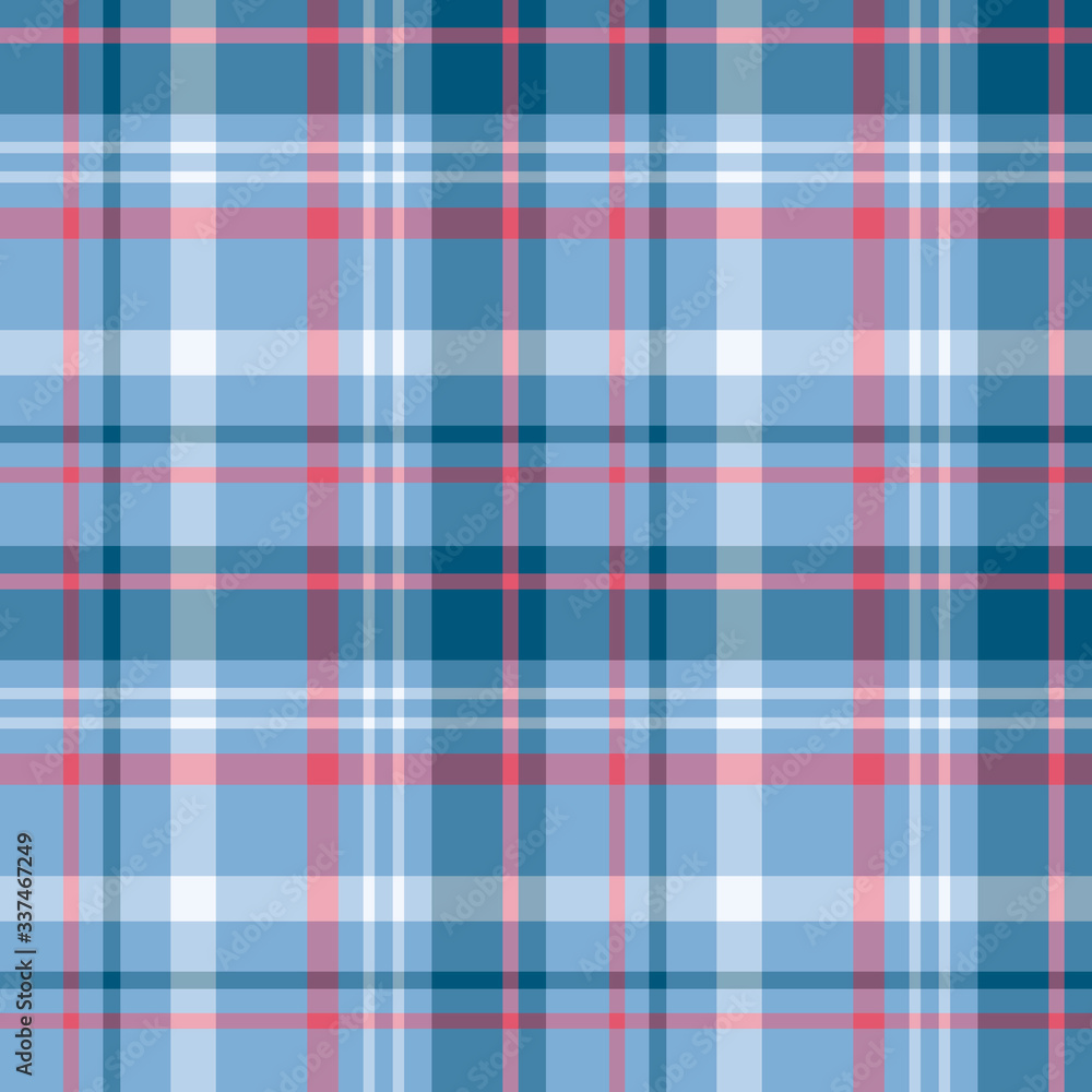 Seamless pattern in interesting light and dark blue, white and scarlet colors for plaid, fabric, textile, clothes, tablecloth and other things. Vector image. Seamless pattern in interesting light and dark blue, white and scarlet colors for plaid, fabric, textile, clothes, tablecloth and other things. Vector image.