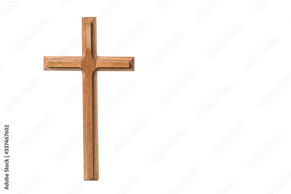 The cross standing on white background. Cross on a backdrop.The cross symbol for Jesus christ. Christianity, religious, faith, Jesus or belief.