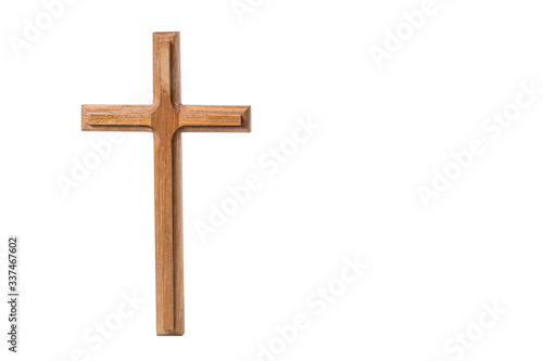 The cross standing on white background. Cross on a backdrop.The cross symbol for Jesus christ. Christianity, religious, faith, Jesus or belief.