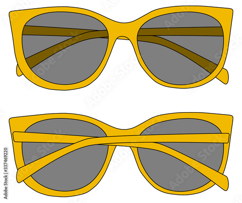 
Yellow, tinted eyeglasses vector illustration front and back view