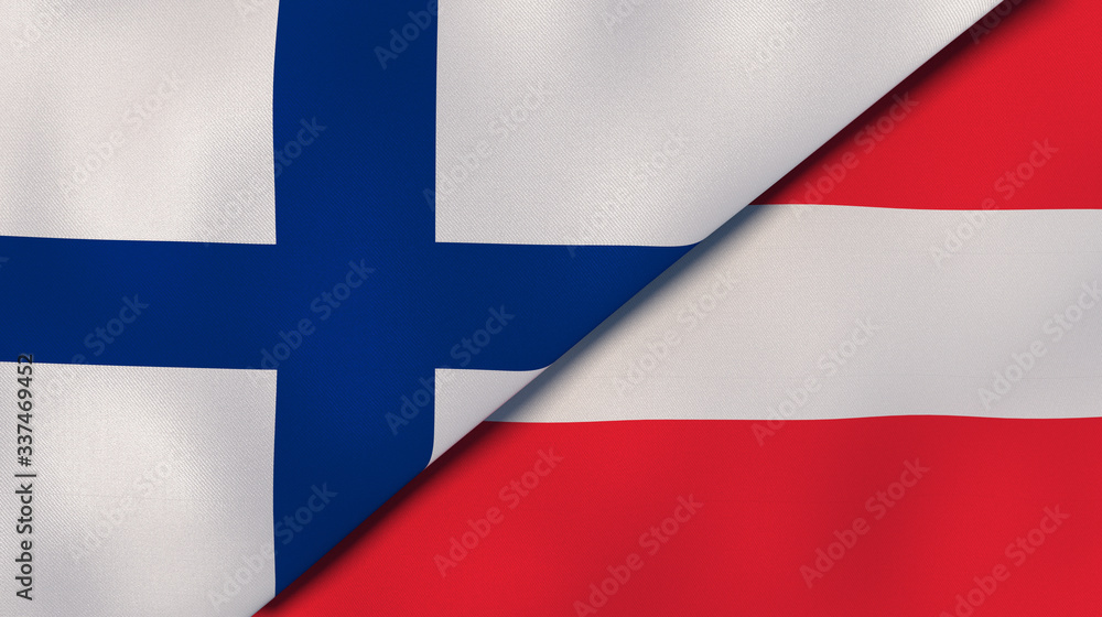 Obraz premium The flags of Finland and Austria. News, reportage, business background. 3d illustration