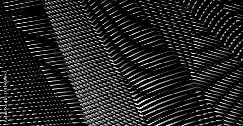 Black and white grid gradient texture of straight lines & illusory rounded moire effects. Ideal for abstract background with addition of your text, header. Web pages, phones and tablet, title, image.