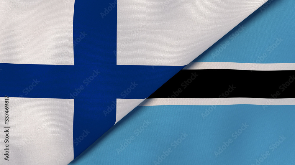 Naklejka premium The flags of Finland and Botswana. News, reportage, business background. 3d illustration