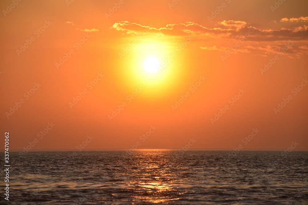 Jersey sunset, U.K. Spring ocean seascape.