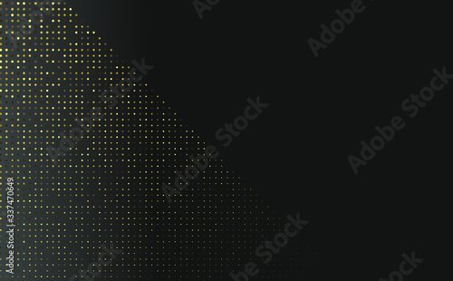 Vector abstract golden halftone pattern on black background. Gold luxury dotted design template