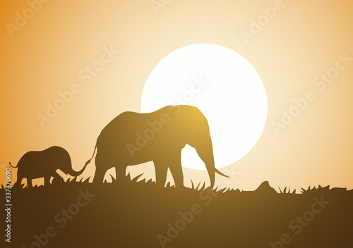 Design of elephants family walking