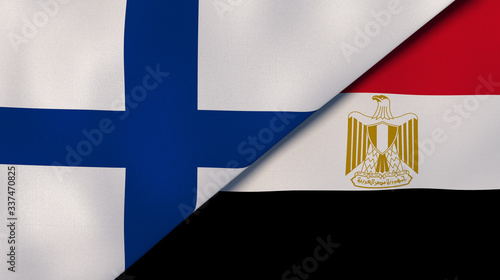 The flags of Finland and Egypt. News, reportage, business background. 3d illustration photo