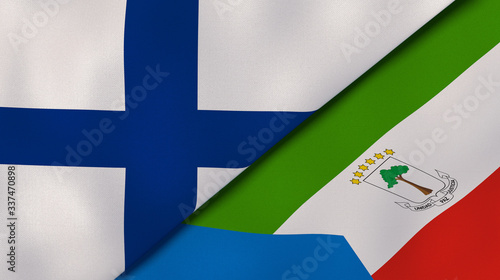 The flags of Finland and Equatorial Guinea. News, reportage, business background. 3d illustration photo