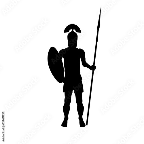 Ancient roman warrior with spear and shield