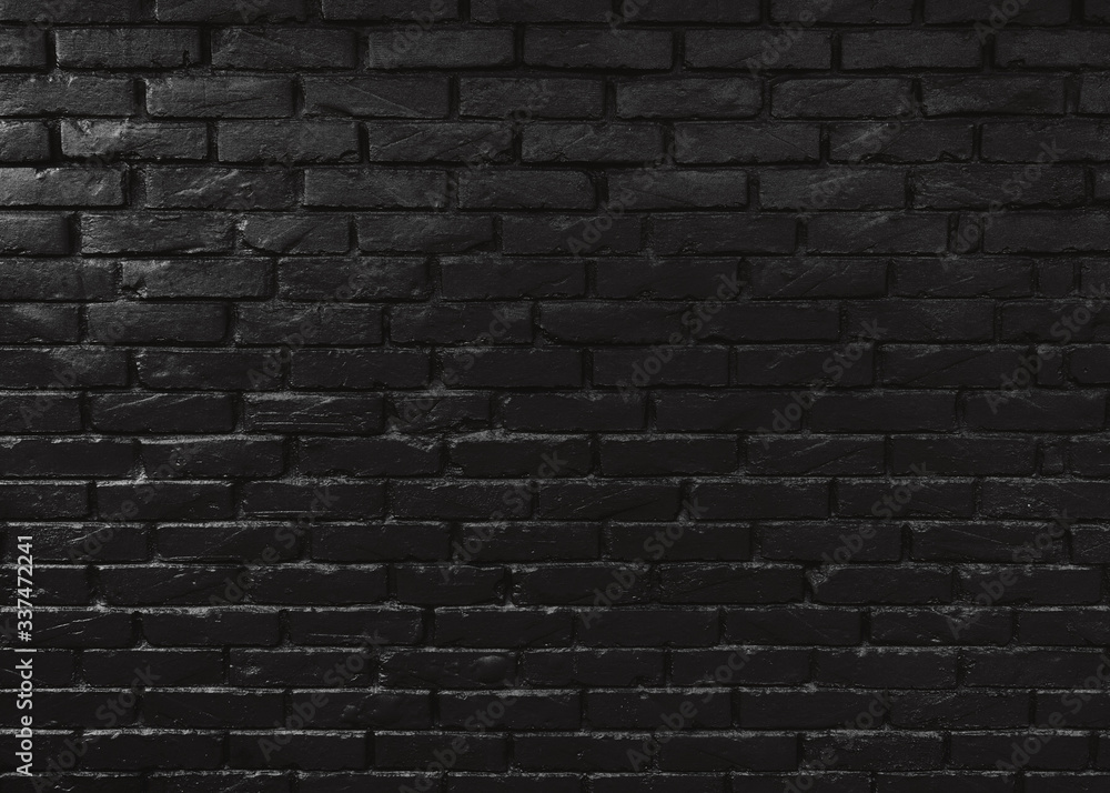 Black painted brick wall texture, dark background