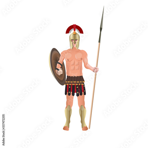 Ancient roman warrior with spear and shield