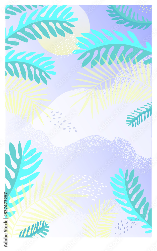 Modern artistic cards design template. Abstract background designs with tropical leaves . Colorful trendy shapes.Vector illustration.