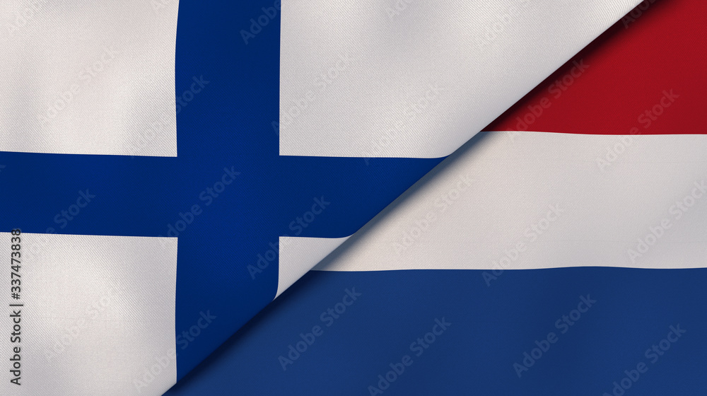 Obraz premium The flags of Finland and Netherlands. News, reportage, business background. 3d illustration