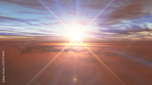 fly above clouds sunset landscape