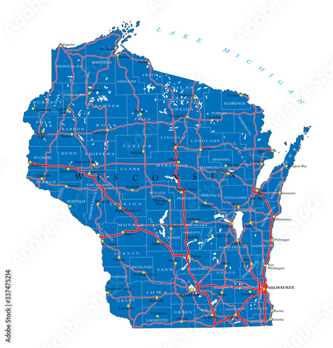Wisconsin state political map photo