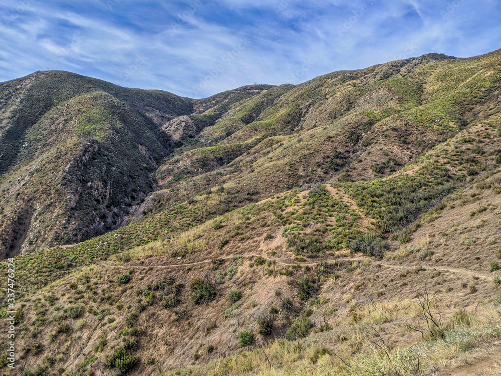 Cloudy skies over the dry rugged mountains of the Ojai valley