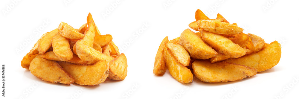 Fried Potato wedges. Fast food. Isolated on white