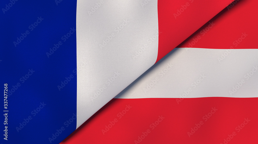 The flags of France and Austria. News, reportage, business background. 3d illustration