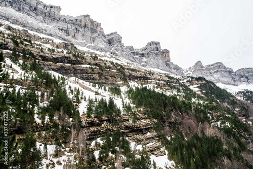 A mountain landscape in the Ordesa National Park  in Spain. Part of the Unesco World Heritage.