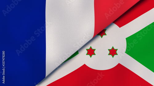 The flags of France and Burundi. News, reportage, business background. 3d illustration photo