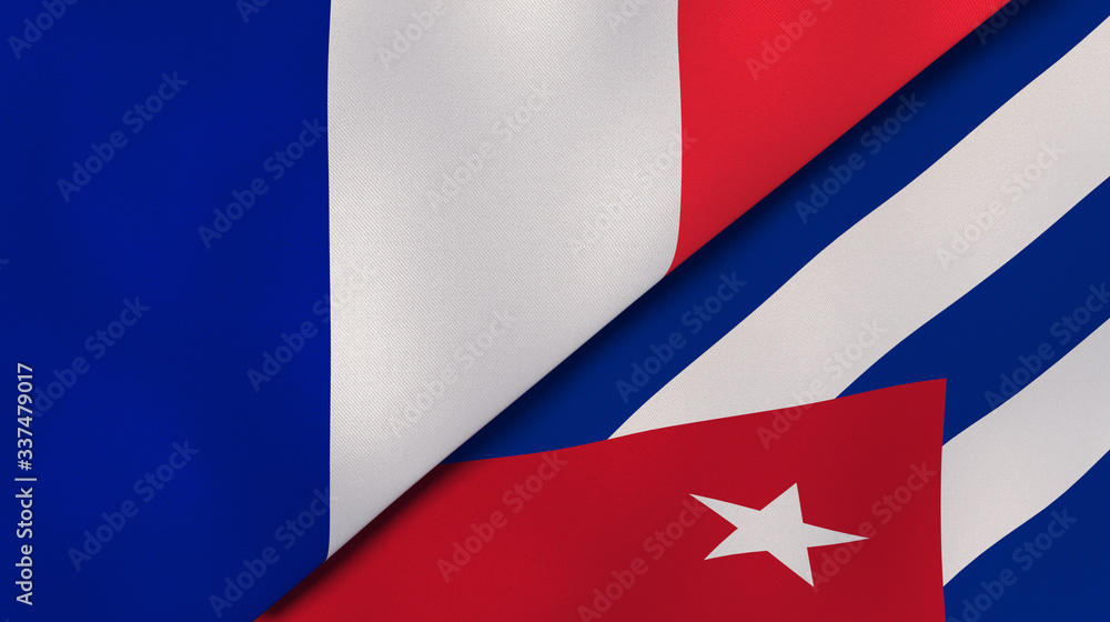 The flags of France and Cuba. News, reportage, business background. 3d illustration
