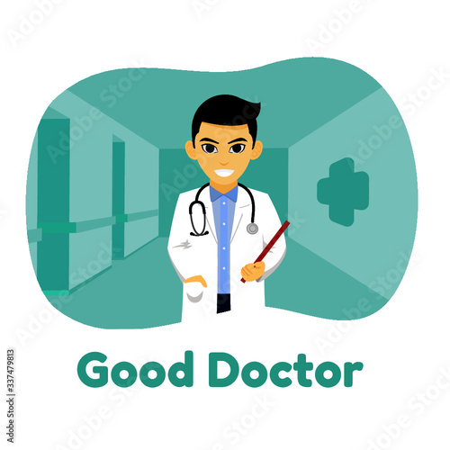 set of funny cartoon doctor